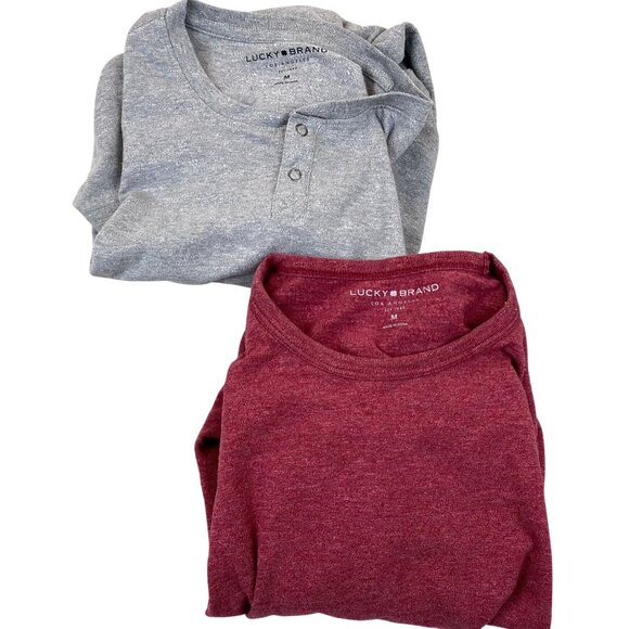 Lucky Brand Mens Henley & Crew Neck Long Sleeve Shirts Size M Gray & Red - Picture 1 of 11